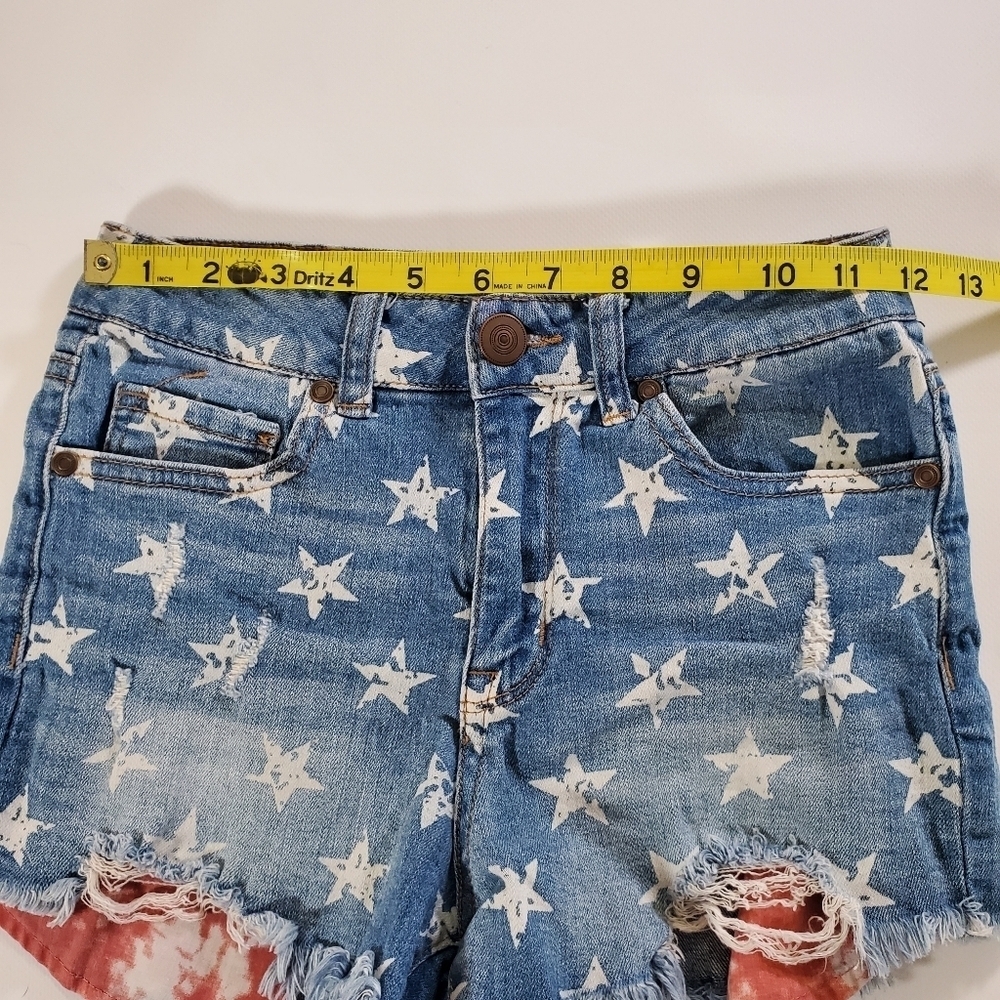 2068 * No Boundaries Star Print Denim Shorts Blue White Red Size 3 Juniors - Picture 6 of 10